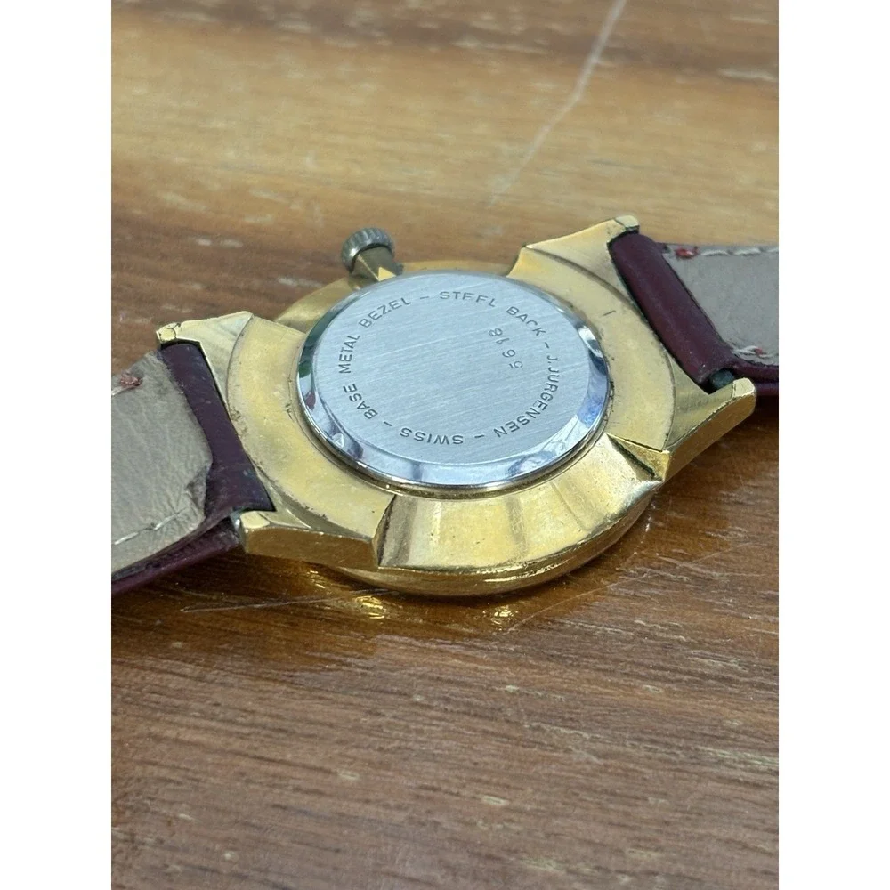 Vintage Jules Jurgensen Watch⭐️Ref 5618⭐️Gold Tone Swiss Movement Leather Strap